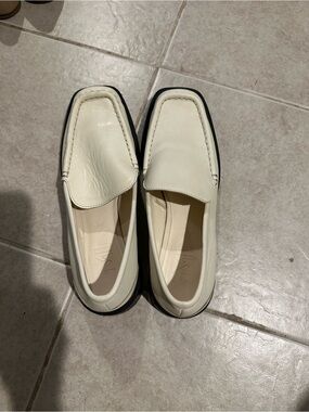 Mango Cream Leather Women’s Slip-On Loafers with Black Sole